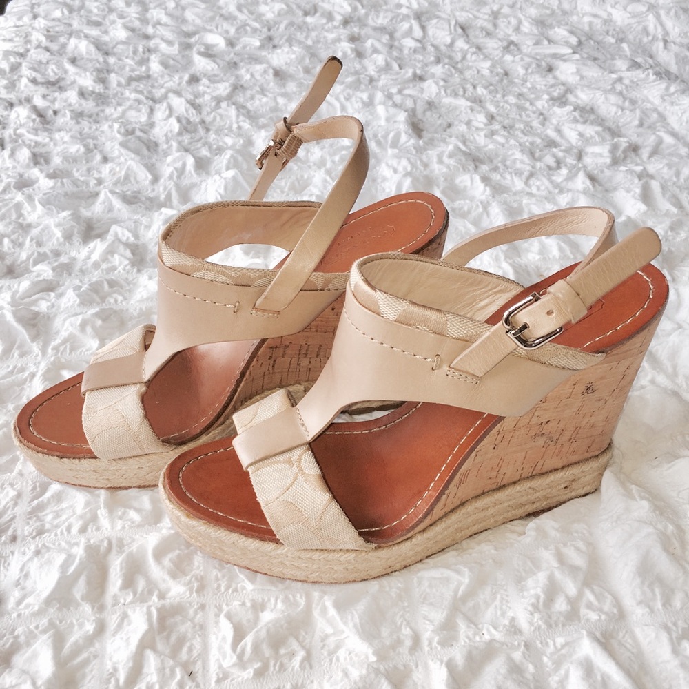 COPY - Coach Mendez Khaki Leather Wedge Sandal Sh…